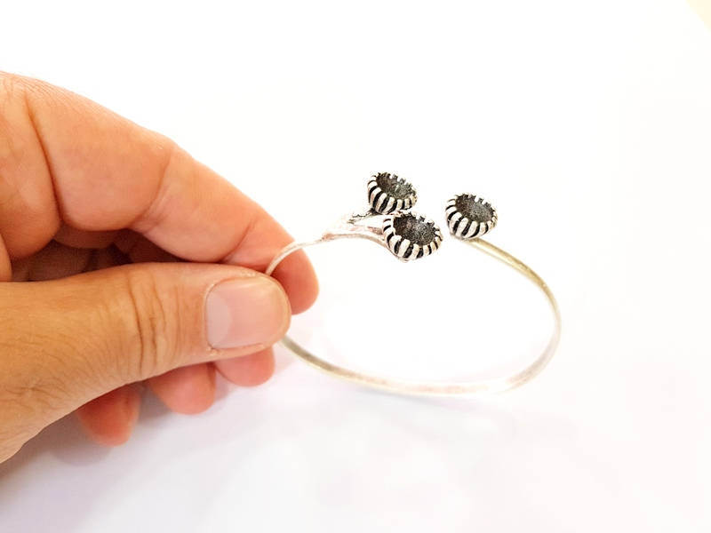 Bracelet Blanks Bangle Blanks Cuff Blanks Adjustable Bracelet Blank Antique Silver Plated Brass (3 Pcs 8mm Blanks ) G7620