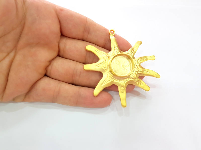 Gold Sun Pendant Blank Base Setting Necklace Blank Resin Blank Mountings Gold Plated Brass ( 20mm blank ) G8279