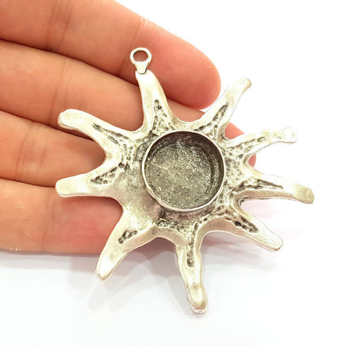 Silver Sun Pendant Blank Bezel Base Setting Necklace Blank Resin Blank Mountings Antique Silver Plated Brass  G8280
