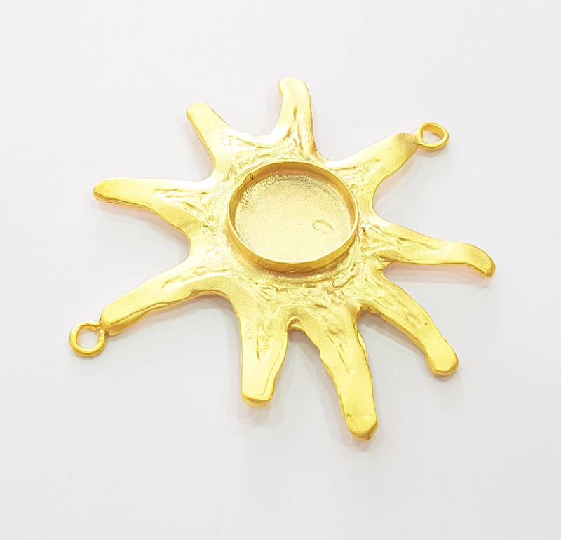 Gold Sun Pendant Blank Base Setting Necklace Blank Resin Blank Mountings Gold Plated Brass ( 20mm blank ) G8283