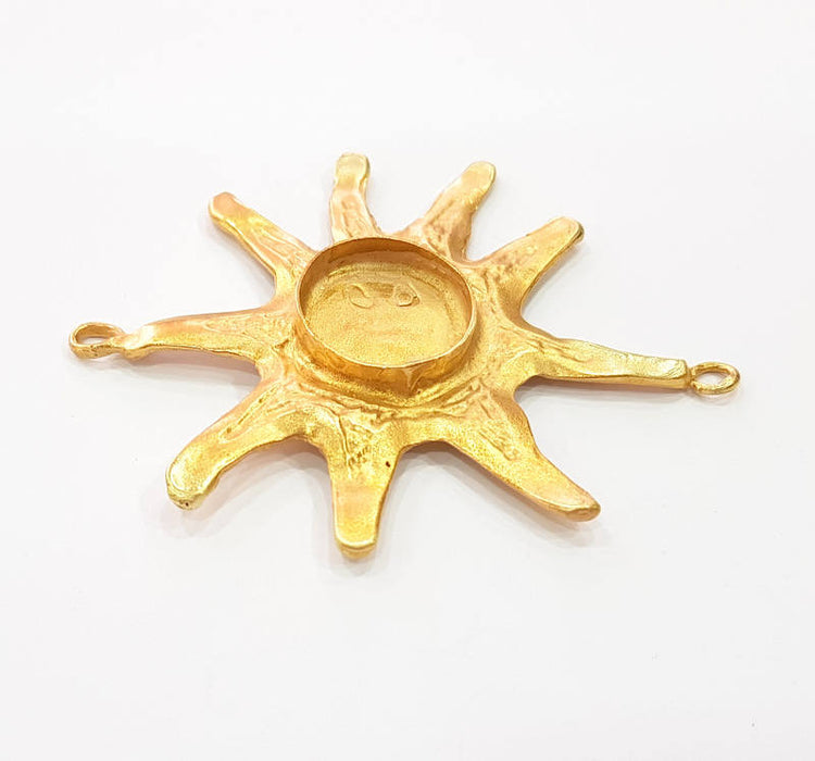 Raw Brass Sun Pendant Blank Bezel Settings Base Blank Mountings Necklace Blank Cabochon Base Resin Blank (20mm blank) G8284