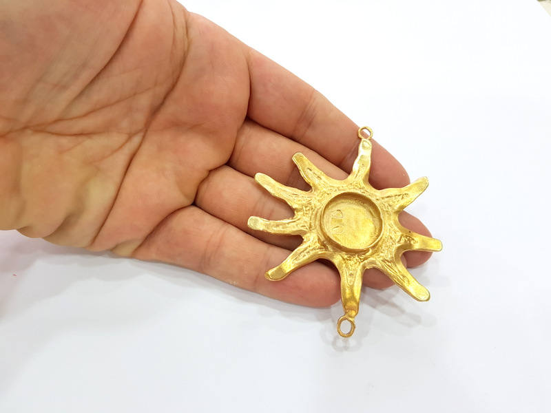 Raw Brass Sun Pendant Blank Bezel Settings Base Blank Mountings Necklace Blank Cabochon Base Resin Blank (20mm blank) G8284