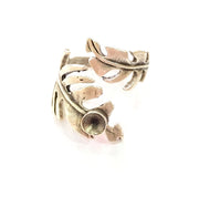 Silver Leaf Ring Blank Base Bezel Settings Cabochon Base Mountings Adjustable (5mm Blank) , Antique Silver Plated Brass  G15667