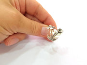Silver Leaf Ring Blank Base Bezel Settings Cabochon Base Mountings Adjustable (5mm Blank) , Antique Silver Plated Brass  G15667