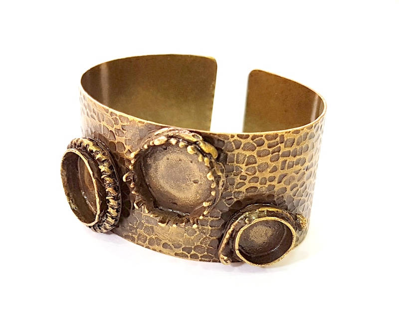 Bracelet Blanks Bangle Blanks Cuff Blanks Adjustable Bracelet Blank Antique Bronze Plated Brass ( 16mm-16mm-10mm Blanks ) G16456