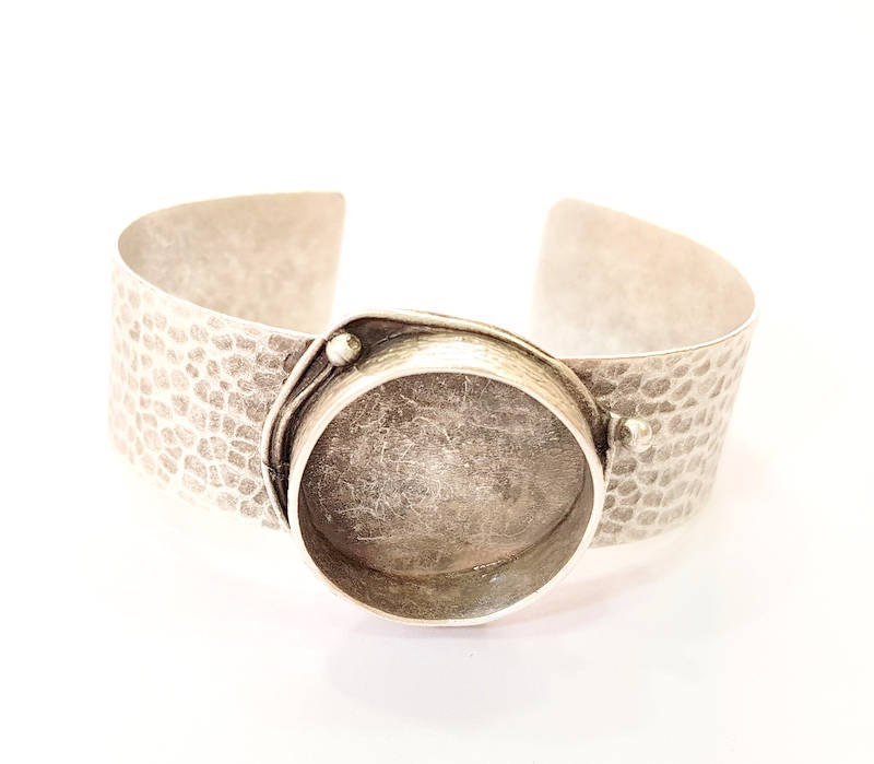 Bracelet Blanks Bangle Blanks Cuff Blanks Adjustable Hammered Bracelet Blank Antique Silver Plated Brass ( 24mm Blanks ) G8344