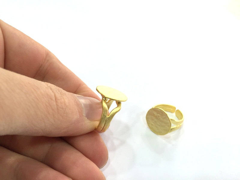 3 Pcs Adjustable Ring Blank, (15mm blank ) Gold Plated Brass G5075