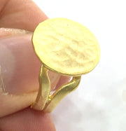 3 Pcs Adjustable Ring Blank, (15mm blank ) Gold Plated Brass G5075