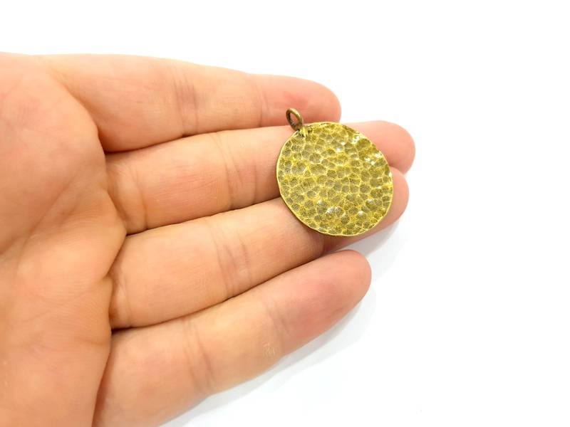 Antique Bronze Hammered Pendant Antique Bronze Plated Brass (30mm) G7750