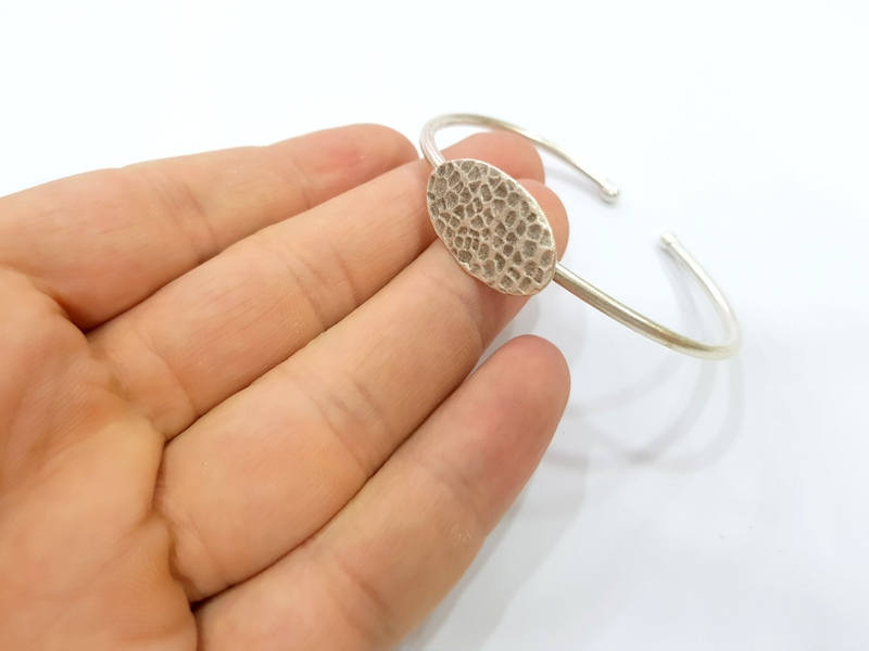 Adjustable Bracelet Blank Findings (25x18mm  Blank) , Antique Silver Plated Brass G5789