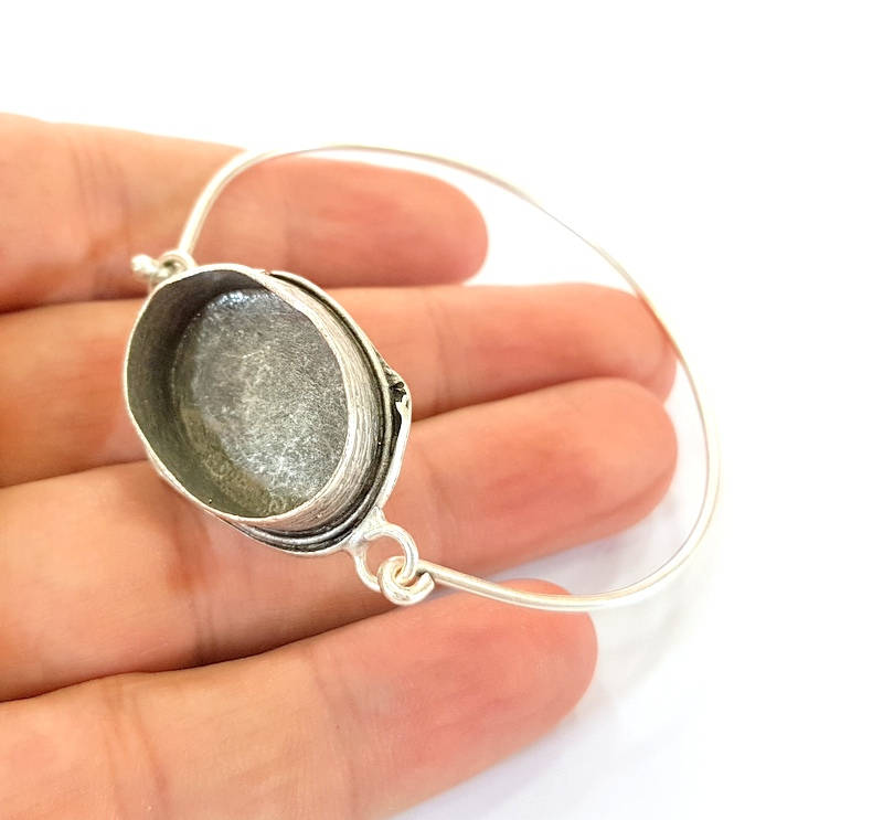 Bracelet Blanks Bangle Blanks Cuff Blanks Adjustable Bracelet Blank Antique Silver Plated Brass ( 25x18mm Blanks ) G15414
