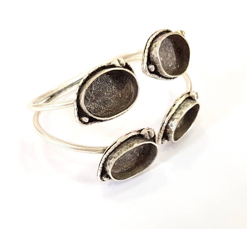 Bracelet Blanks Bangle Blanks Cuff Blanks Adjustable Bracelet Blank Antique Silver Plated Brass ( 18x13mm Blanks ) G7806