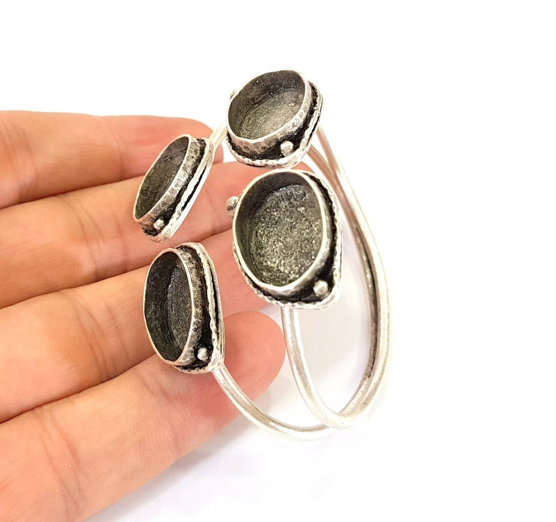 Bracelet Blanks Bangle Blanks Cuff Blanks Adjustable Bracelet Blank Antique Silver Plated Brass ( 18x13mm Blanks ) G7806