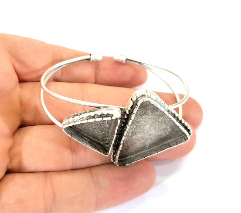 Bracelet Blanks Bangle Blanks Cuff Blanks Adjustable Bracelet Blank Antique Silver Plated Brass (20x20mm and 35x25mm triangle Blanks ) G7818