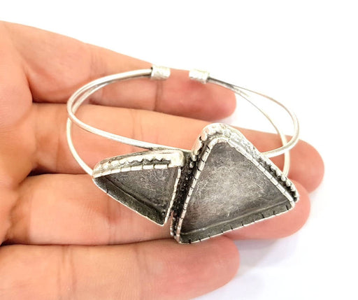 Bracelet Blanks Bangle Blanks Cuff Blanks Adjustable Bracelet Blank Antique Silver Plated Brass (20x20mm and 35x25mm triangle Blanks ) G7818
