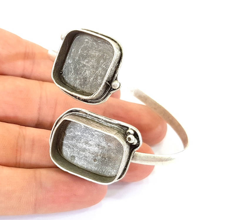 Bracelet Blanks Bangle Blanks Cuff Blanks Adjustable Bracelet Blank Antique Silver Plated Brass ( 25x18mm and 20x20mm Blanks ) G7829