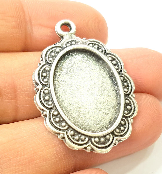 Silver Pendant Antique Silver Plated Pendant Blank (24x17mm) G8218