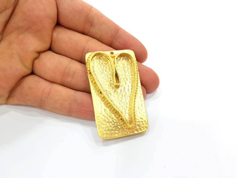Gold Pendant Blank Base Setting Necklace Blank Resin Blank Heart Mountings Gold Plated Brass G7840