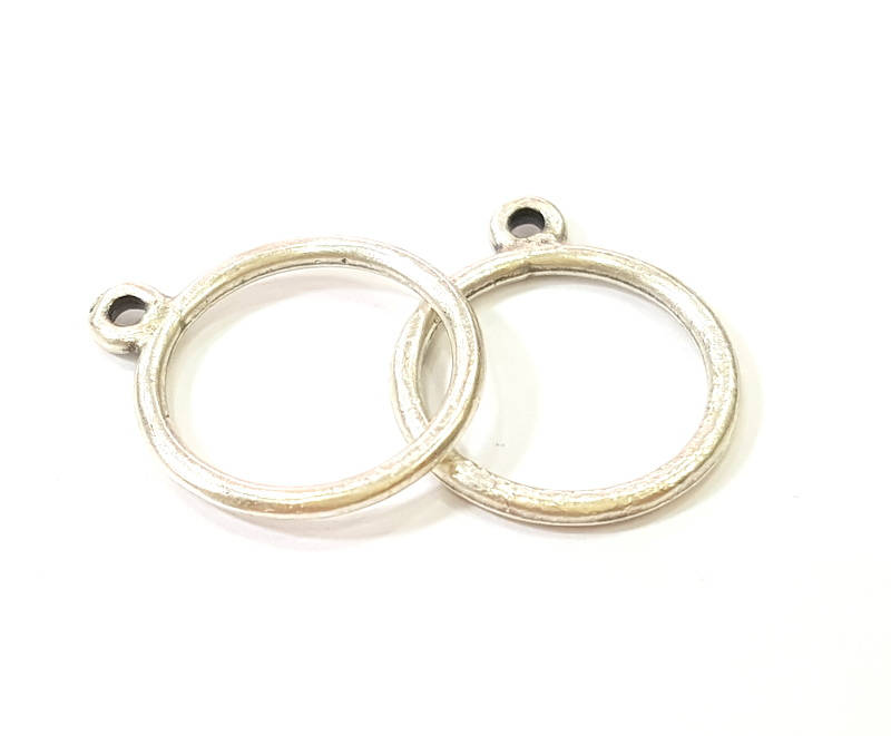 20 Silver Circle Charm Connector Antique Silver Plated Round Connector (17mm) G7851