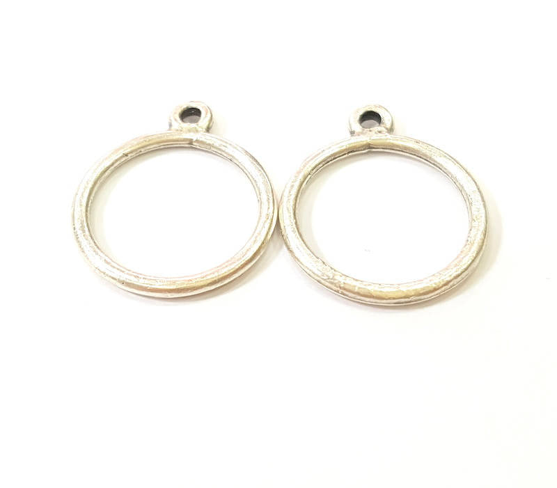 20 Silver Circle Charm Connector Antique Silver Plated Round Connector (17mm) G7851