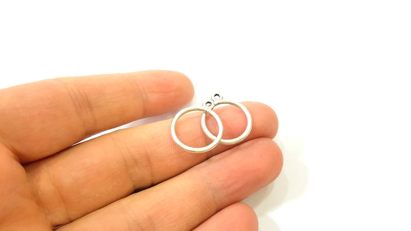 20 Silver Circle Charm Connector Antique Silver Plated Round Connector (17mm) G7851
