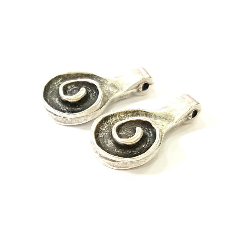 2 Silver Charms Antique Silver Plated Charms (21x11mm)  G7862