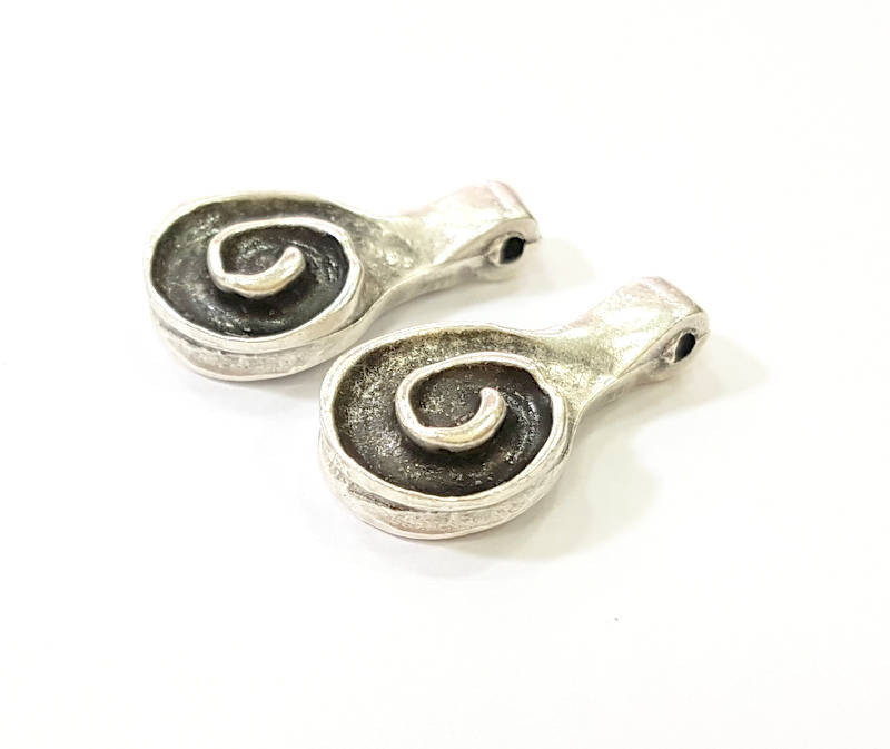 2 Silver Charms Antique Silver Plated Charms (21x11mm)  G7862