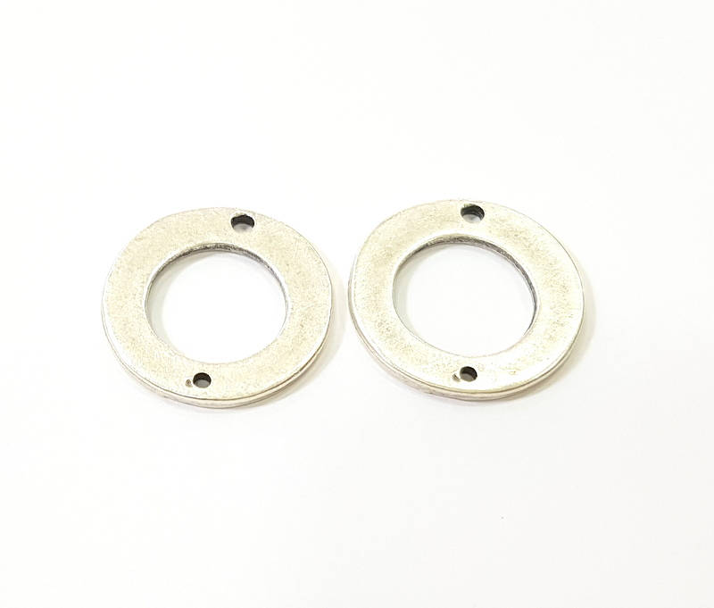 5 Silver Circle Connector Antique Silver Plated Hammered Round Connector (23mm) G12293