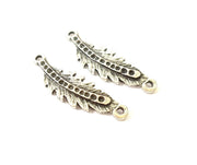 10 Silver Leaf Charms Antique Silver Plated Connector (30x6mm)  G7865