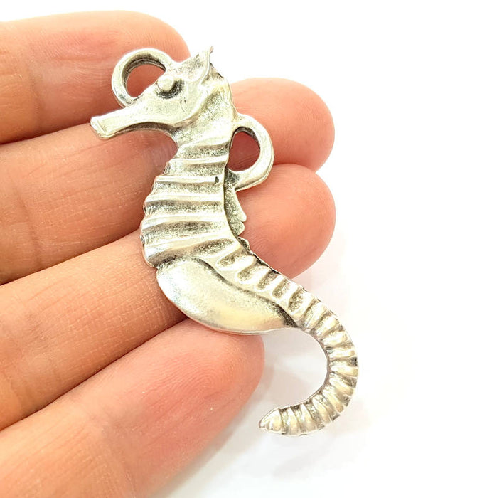 2 Silver Seahorse Pendant Antique Silver Plated Pendants (59x21mm)  G7873