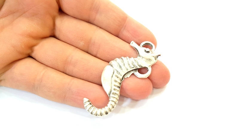 2 Silver Seahorse Pendant Antique Silver Plated Pendants (59x21mm)  G7873