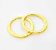 2 Gold Hammered Circle Charm Pendant Gold Plated Circle (28mm)  G7888