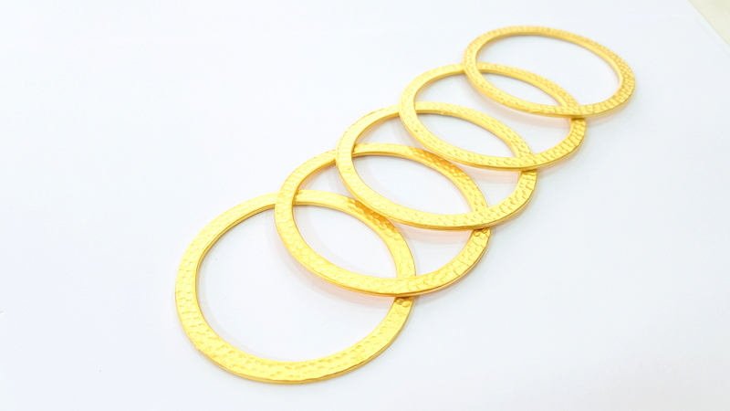 2 Large Circle  Findings Gold Hammered Circle Gold Plated Circle (58mm)  G7889