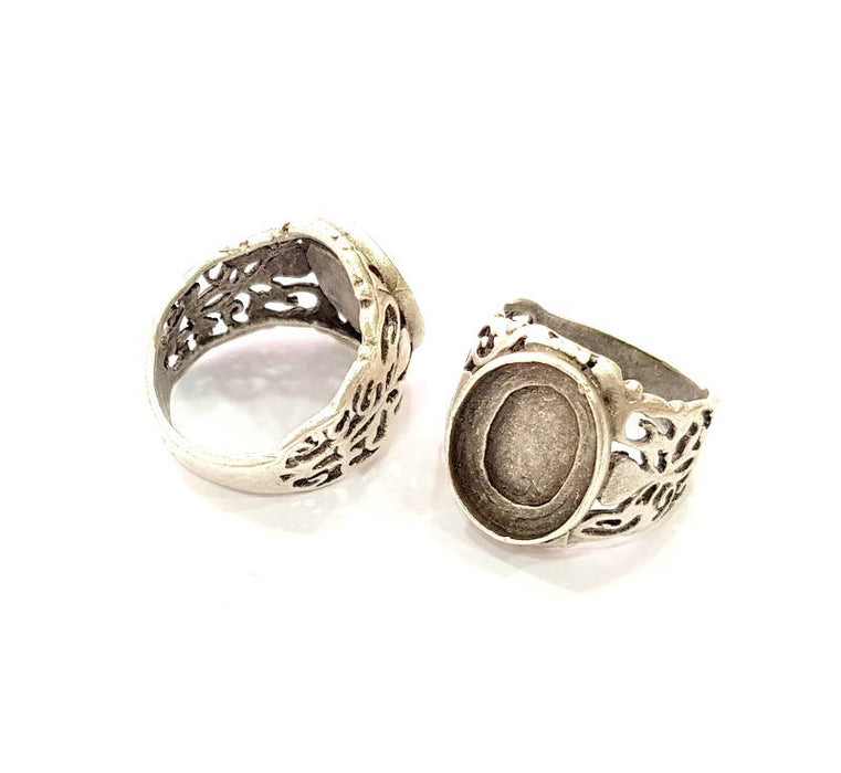 Silver Ring Blank Base Bezel Settings Cabochon Base Mountings (16.4mmx12.9mm Blank) , Antique Silver Plated Brass G7890