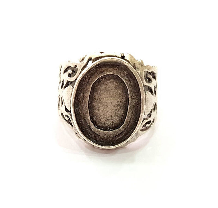 Silver Ring Blank Base Bezel Settings Cabochon Base Mountings (16.4mmx12.9mm Blank) , Antique Silver Plated Brass G7890