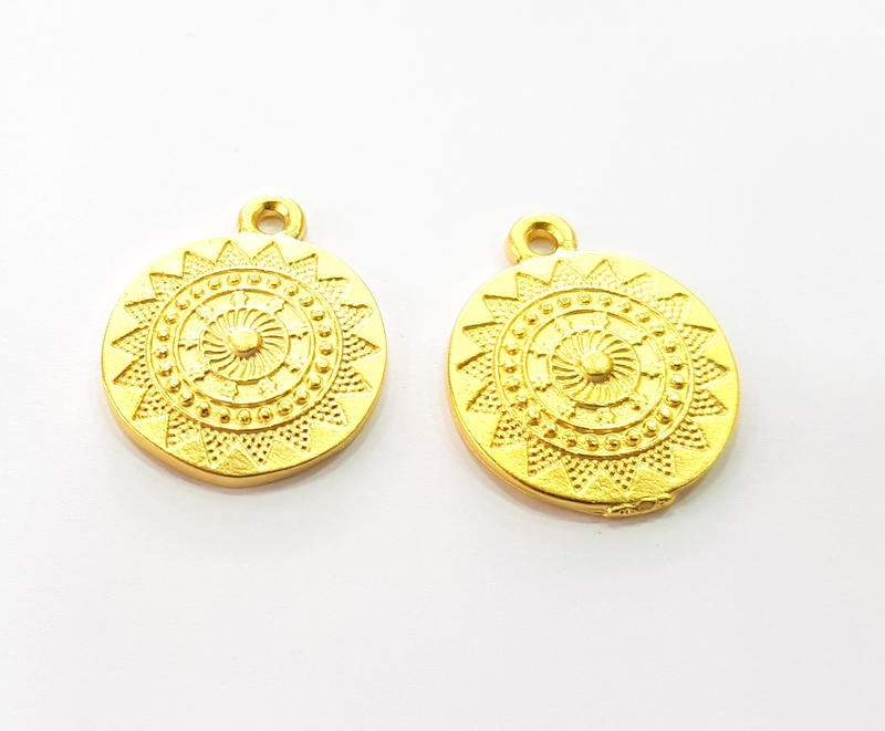 2 Gold Charm Ethnic Charm Tribal Charms Gold Plated Charms  (21mm)  G8305