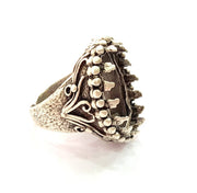 Silver Ring Blank Base Bezel Settings Cabochon Base Mountings Adjustable (22x16mm Blank) , Antique Silver Plated Brass G7894