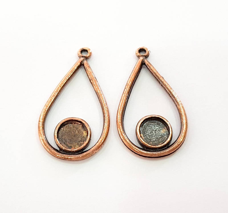6 Antique Copper Drop Charm Pendant Antique Copper Plated (32x18mm) G8628