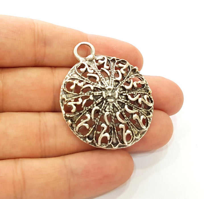 Silver Pendant Antique Silver Plated Pendants (38mm) G8311