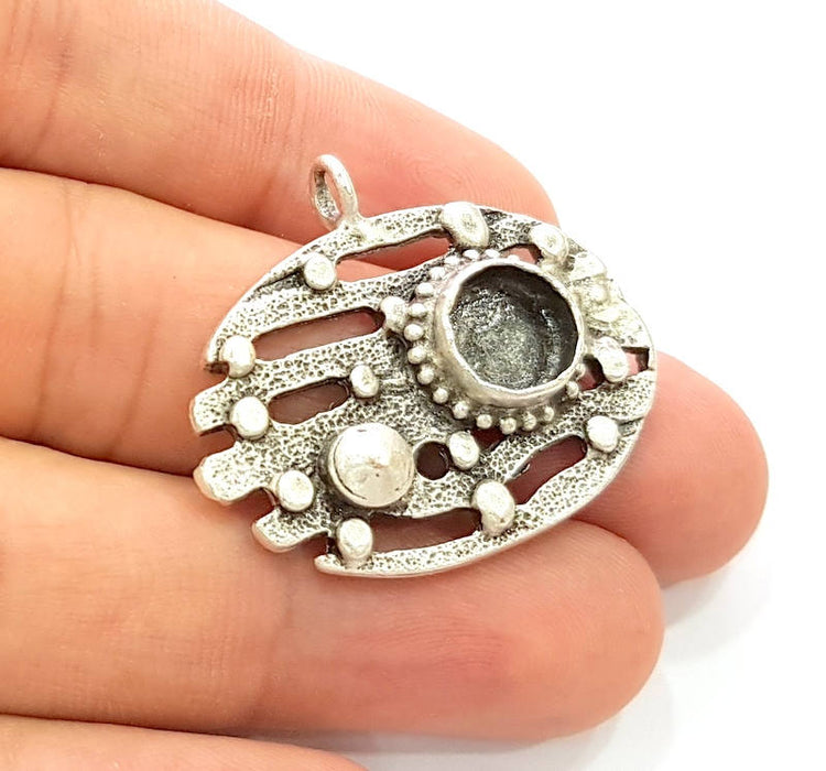 Silver Pendant Blank Bezel Base Setting Necklace Blank Resin Blank Mountings Antique Silver Plated Brass ( 36x11mm )  G8325