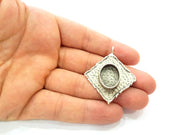 Silver Pendant Blank Bezel Base Setting Necklace Blank Resin Blank Mountings Antique Silver Plated Brass ( 40x40mm )  G8326