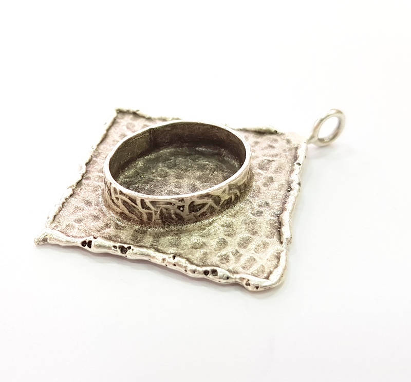 Silver Pendant Blank Bezel Base Setting Necklace Blank Resin Blank Mountings Antique Silver Plated Brass ( 40x40mm )  G8326