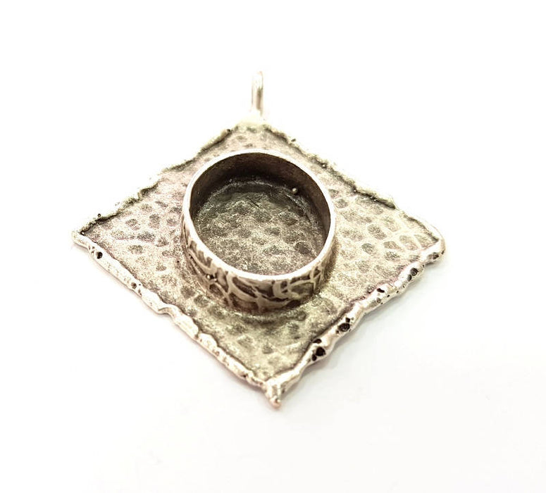 Silver Pendant Blank Bezel Base Setting Necklace Blank Resin Blank Mountings Antique Silver Plated Brass ( 40x40mm )  G8326
