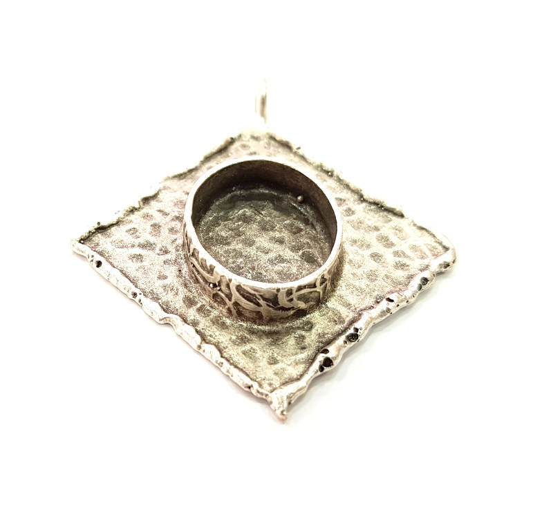 Silver Pendant Blank Bezel Base Setting Necklace Blank Resin Blank Mountings Antique Silver Plated Brass ( 40x40mm )  G8326