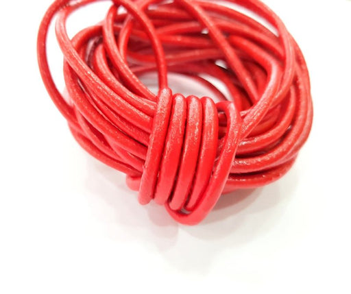 Leather Red Cord 1mt-3.3 ft (4mm) Round Leather Lacing G7938