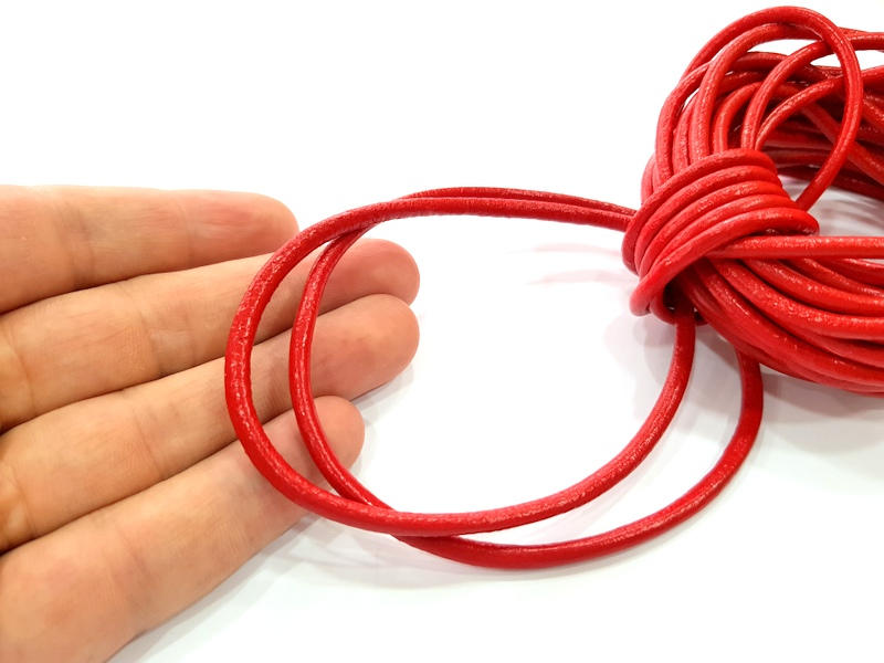 Leather Red Cord 1mt-3.3 ft (4mm) Round Leather Lacing G7938