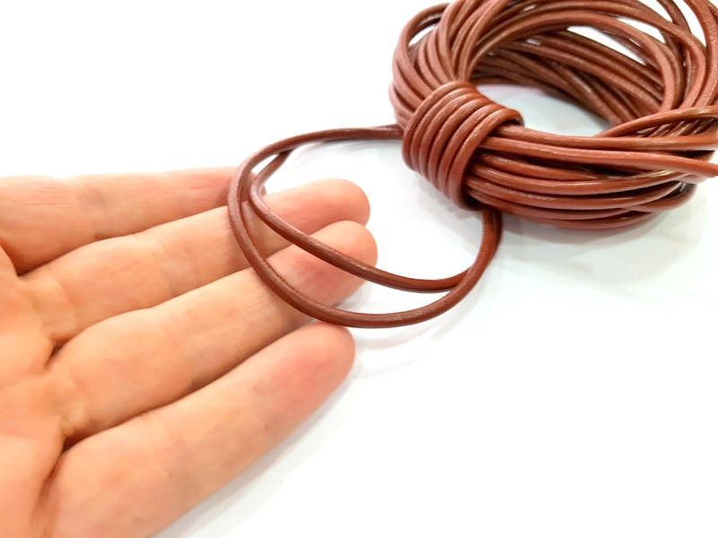 Leather Claret Red Cord 1mt-3.3 ft (3mm) Round Leather Lacing G7948