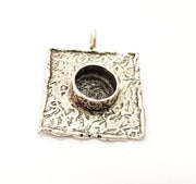 Silver Pendant Blank Bezel Base Setting Necklace Blank Resin Blank Mountings Antique Silver Plated Brass ( 28x25mm )  G8685