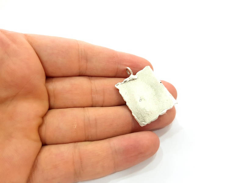 Silver Pendant Blank Bezel Base Setting Necklace Blank Resin Blank Mountings Antique Silver Plated Brass ( 28x25mm )  G8685