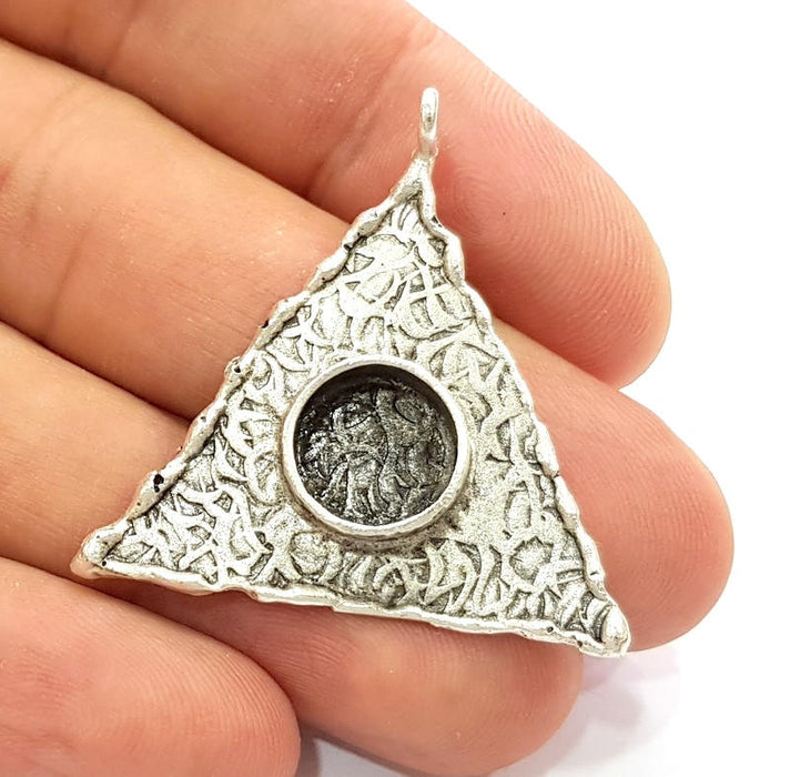 Silver Pendant Blank Bezel Base Setting Necklace Blank Resin Blank Mountings Antique Silver Plated Brass ( 37x37mm )  G8328